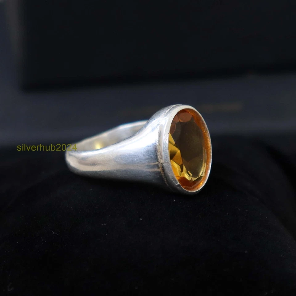 黄水晶宝石男式戒指,925 纯银纯银戒指 均码 SH78 — 第 3/4 张图片