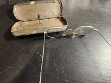 Antique Round Wire Rim Spectacles Cable Temple Eyeglasses w/ Case Victorian