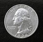1954-P  25c SILVER  Washington Quarter  XF/AU   Mintage 54.6m    (R001)