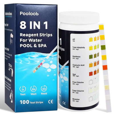 8-In-1 Pool and Spa Test Strips, 100 Count Water Testing Kit for Saltwater & Chl