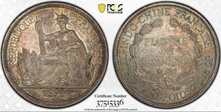 Piastre francés Indochina plata 1895 A 27 215 gramos graduación profesional AU50