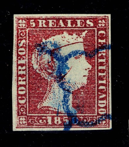 Edifil 3 usado araña azul 1850 Isabell II sello de España Spain Lujo