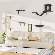 Wall Mounted Cat Furniture, 6 Pcs Cat Wall Shelves with Condo House, Bridge, ...