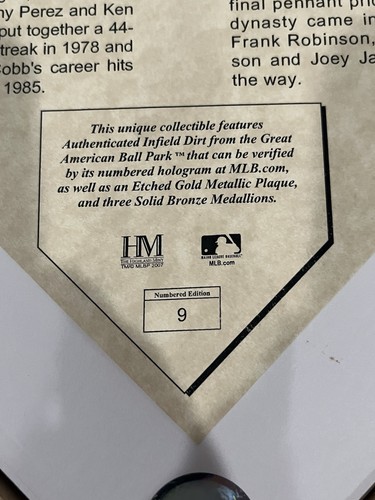 Highland Mint Cincinnati Reds Safeco Field Infield Dirt Numbered Plaque #9 - Picture 8 of 8