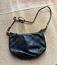 Navy blue Leather Crescent Shoulder Bag Gold Hardware Zip Top Inner Pockets