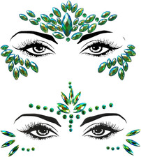 2 Pack Green Face Gems Jewels for Women Cosplay Glitter Mermaid Ivy Makeup Acces