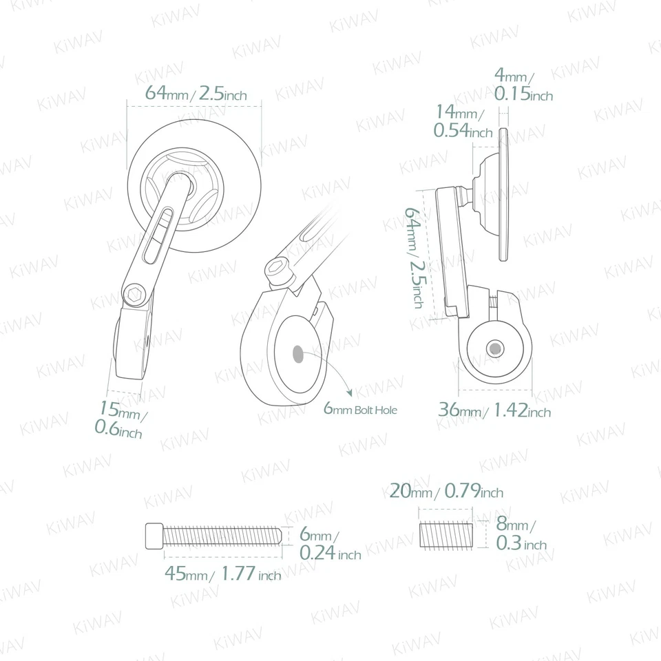 Espejos retrovisores de extremo de barra x1 PCE Orbii redondos negros limpios perno M8 para BMW K 1200 1300 GT R S Foto 2 de 4