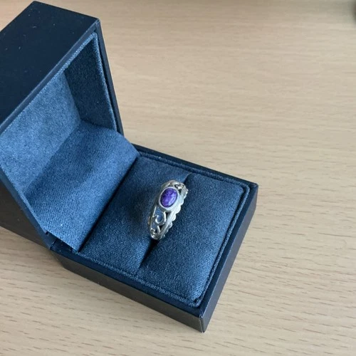 Vintage 925 Silver Ring With Purple Stone  Size  L.  Signed