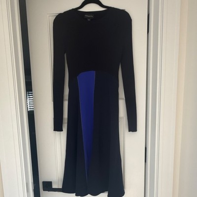 SPORTMAX CODE Colorblock Knitted Midi Dress Black Blue Long Sleeve Round Neck M