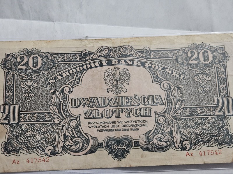 Poland 20 Zlotych 1944 OBOWIĄZKOWE WW2 Liberation Issue Scarce XF AU