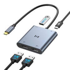 USB C to Dual DisplayPort Adapter, Monitor Adapter for 2DP, Gray-2