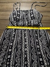 New Look Black White Paisley Boho Sundress Womens M Smocked Back Spaghetti Strap