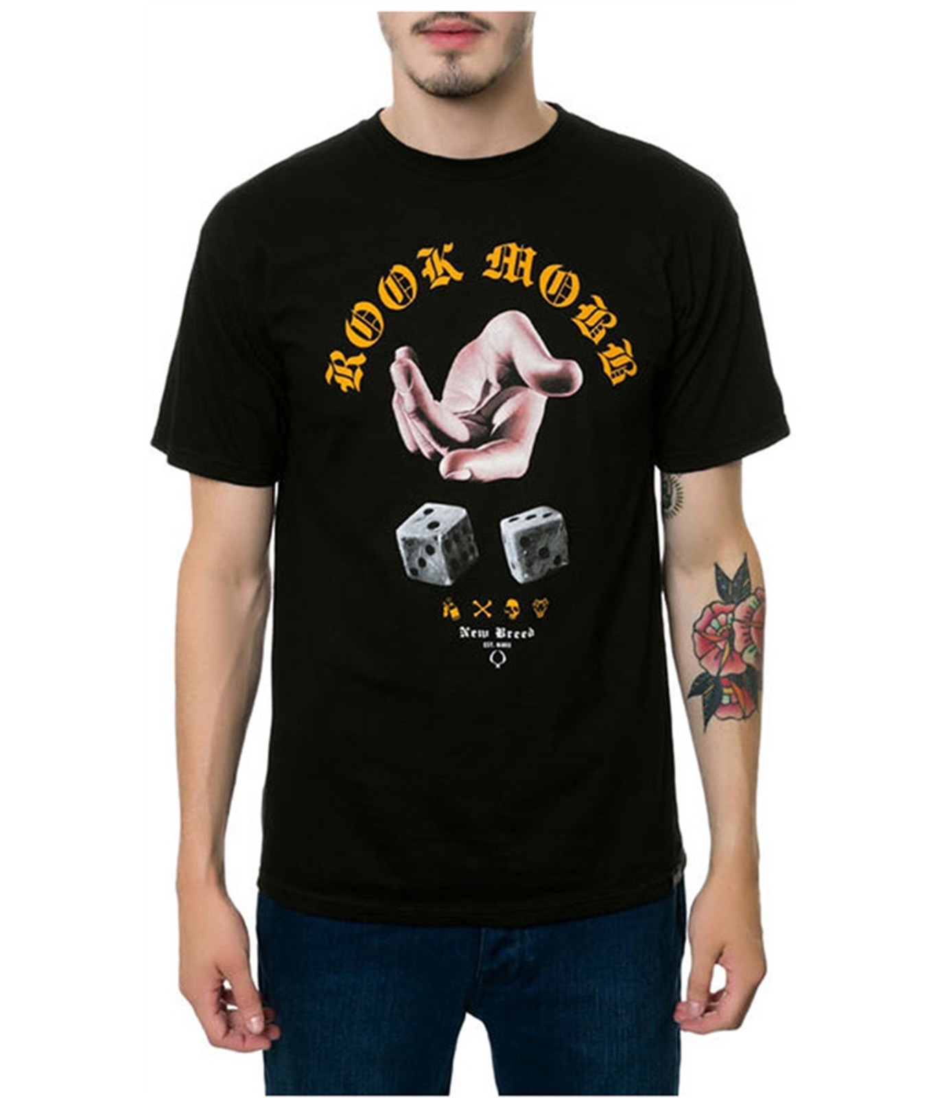 ROOK Mens The Throwin Bones Graphic T-Shirt, Black, Medium