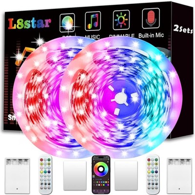 L8star Battery Powered Led Strip Lights 13ft 2x6.5ft USB/Battery Operated RGB