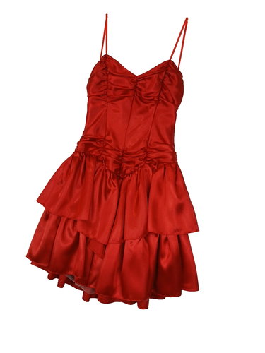 Vintage 80's Red Corset Prom Formal Dress Size 5 Ruffles Straps Party Cocktails - Picture 3 of 14