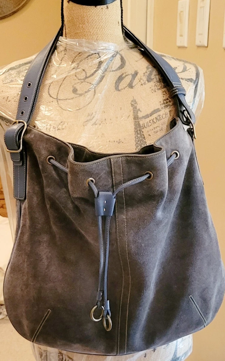 Coach Large Blue Suede Hobo Drawstring Bag w Convertible Strap No