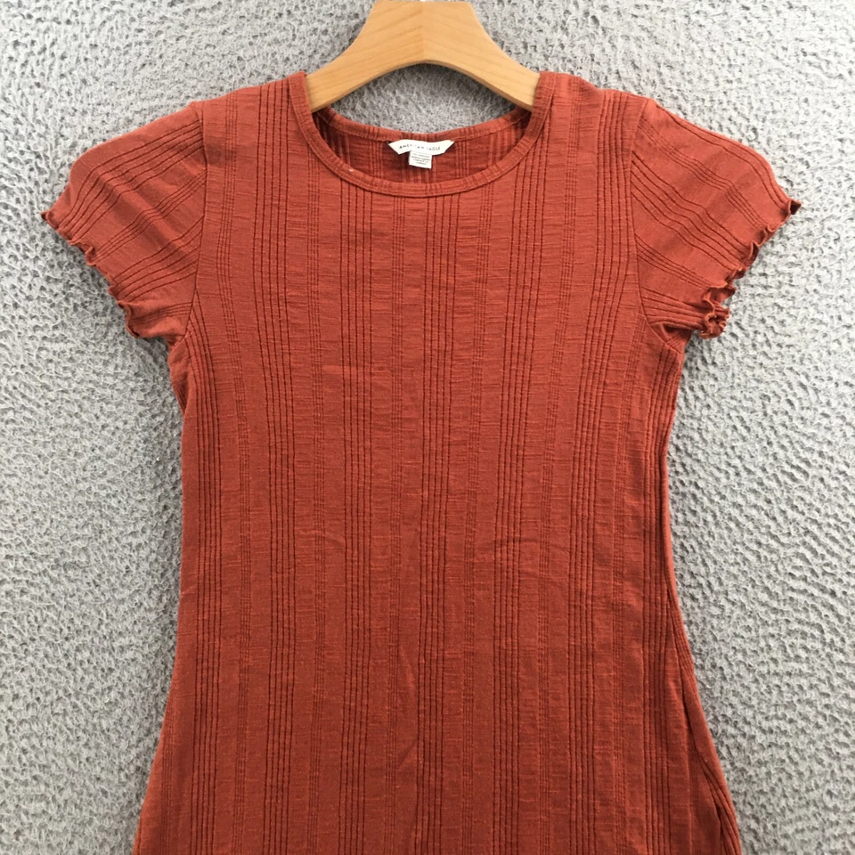 Vestido recto American Eagle para mujer XS naranja mezcla de algodón manga corta pulóver Foto 2 de 4