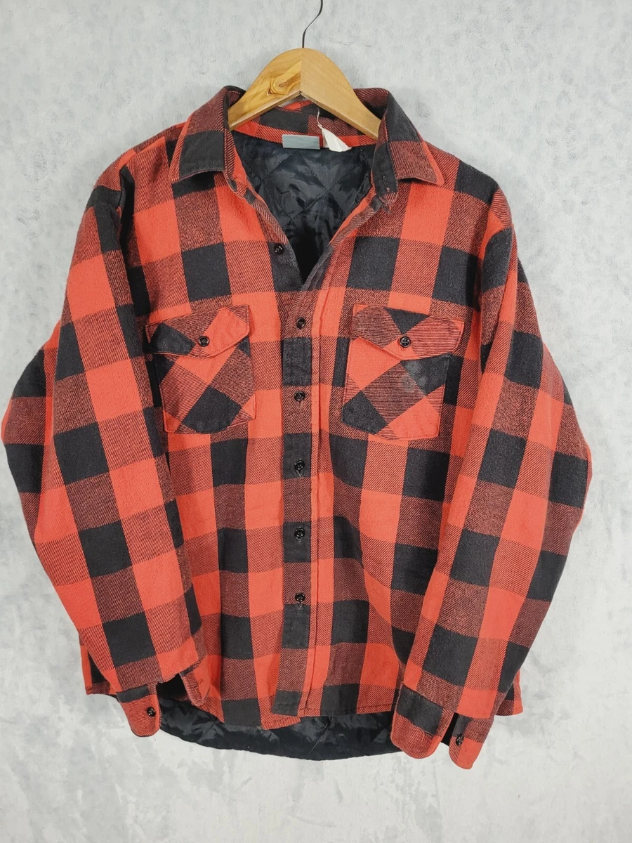 Vintage Ozark Trail Shirt Jacket Mens Small Red Plaid Flannel Quilt Lined