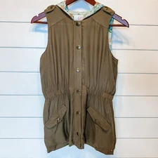 MATILDA JANE Size 14 Kids Vest 435 Green Snap Hoodie Soft Viscose Elastic Waist