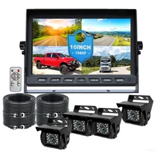 10.1'' Quad Monitor Rear Side View Backup Camera Kit for Semi Box Truck Trailer