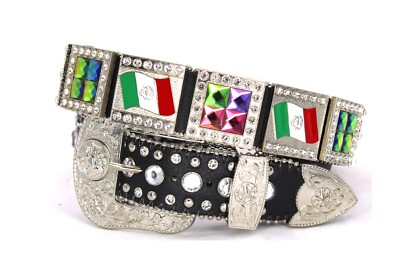 Western Black Belt Mexican Flag Multicolor Rhinestone Horse  display picture 3