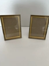 2 Vintage Sears Gold Tone Engraved Metal Picture Easel Frames MCM Decor