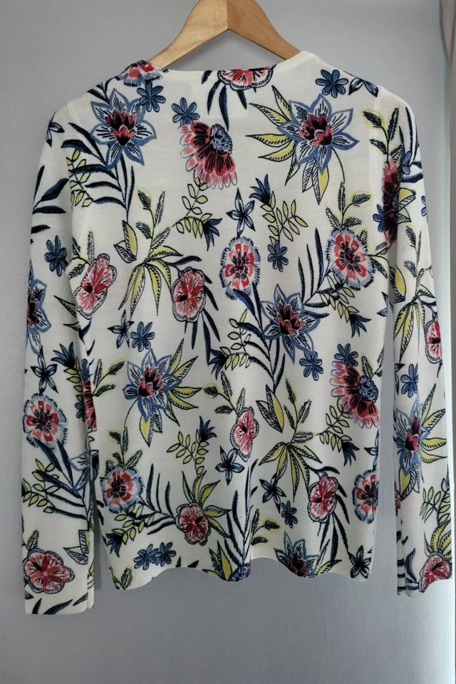 MAINE New England Womens white Floral Jumper 12 Ultrasoft Knitwear pre-owned - Image 2 of 2
