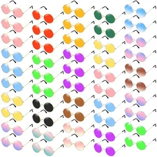 Kanayu 50 Pairs Round Hippie Sunglasses Bulk Circle Colored Disco Glasses Gro...