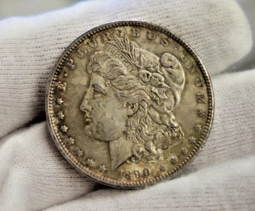1890 US Morgan Silver Dollar $1 AU Nice Toning