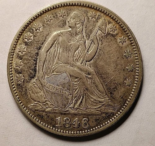 1846-P MEDIUM DATE SEATED LIBERTY HALF -EF+DETAIL