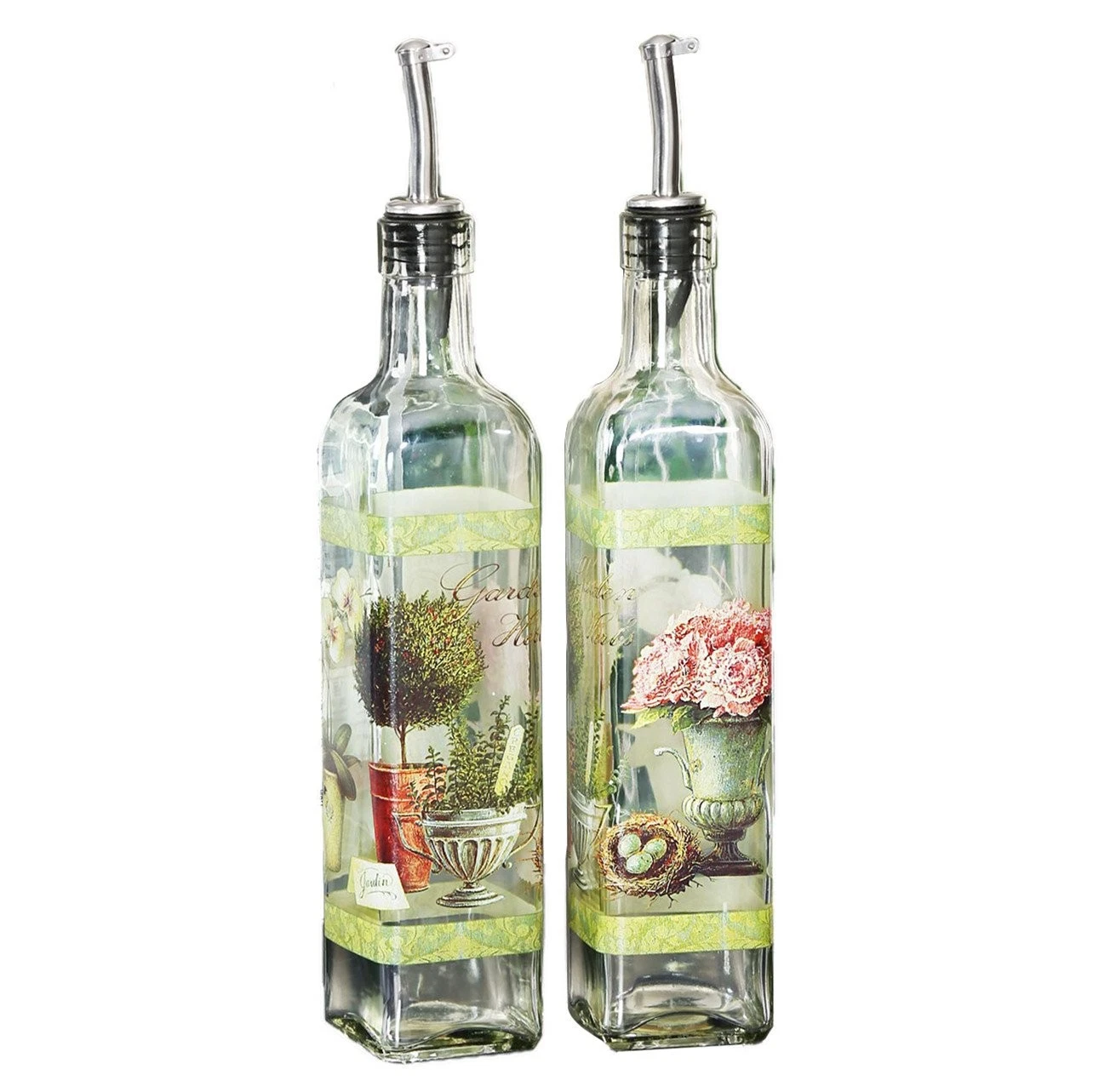 Olive Oil Bottle Set Glass Dispenser Vinegar Cruet 17oz. with Stainless Steel...