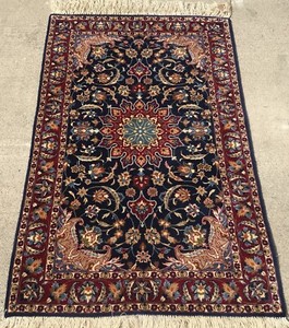 AN AWESOME  BLUE BACKGROUND COLOR FLORAL RUG3’8” X 2’4”