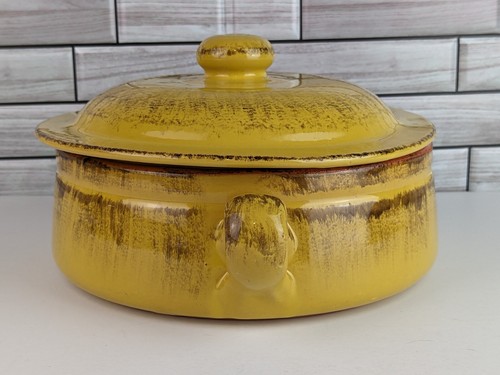 De Silva Umbria Terracotta Pottery 7.75" Casserole w/Handles Lid Harvest Gold - Picture 2 of 14