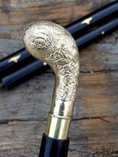 Antique Wooden Walking Stick Vintage Brass Golf Head Handle Victorian Cane