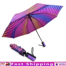 Automatic Oversize Deluxe Umbrella Compact Ergonomic Handle Waterproof Stripe US