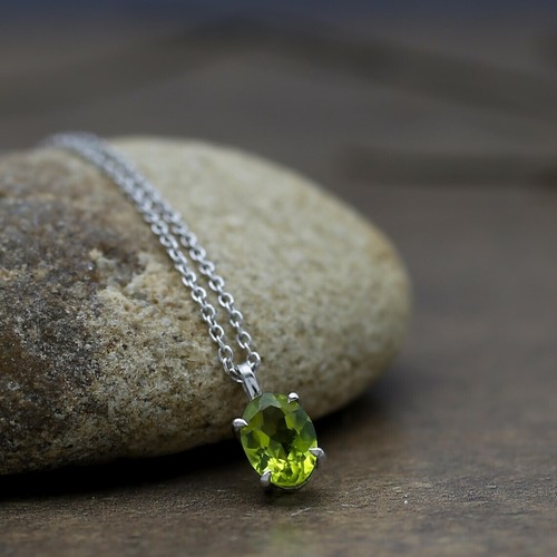 2Ct Oval Cut Lab Created Peridot Solitaire Womens Pendant 14k White Gold Finish