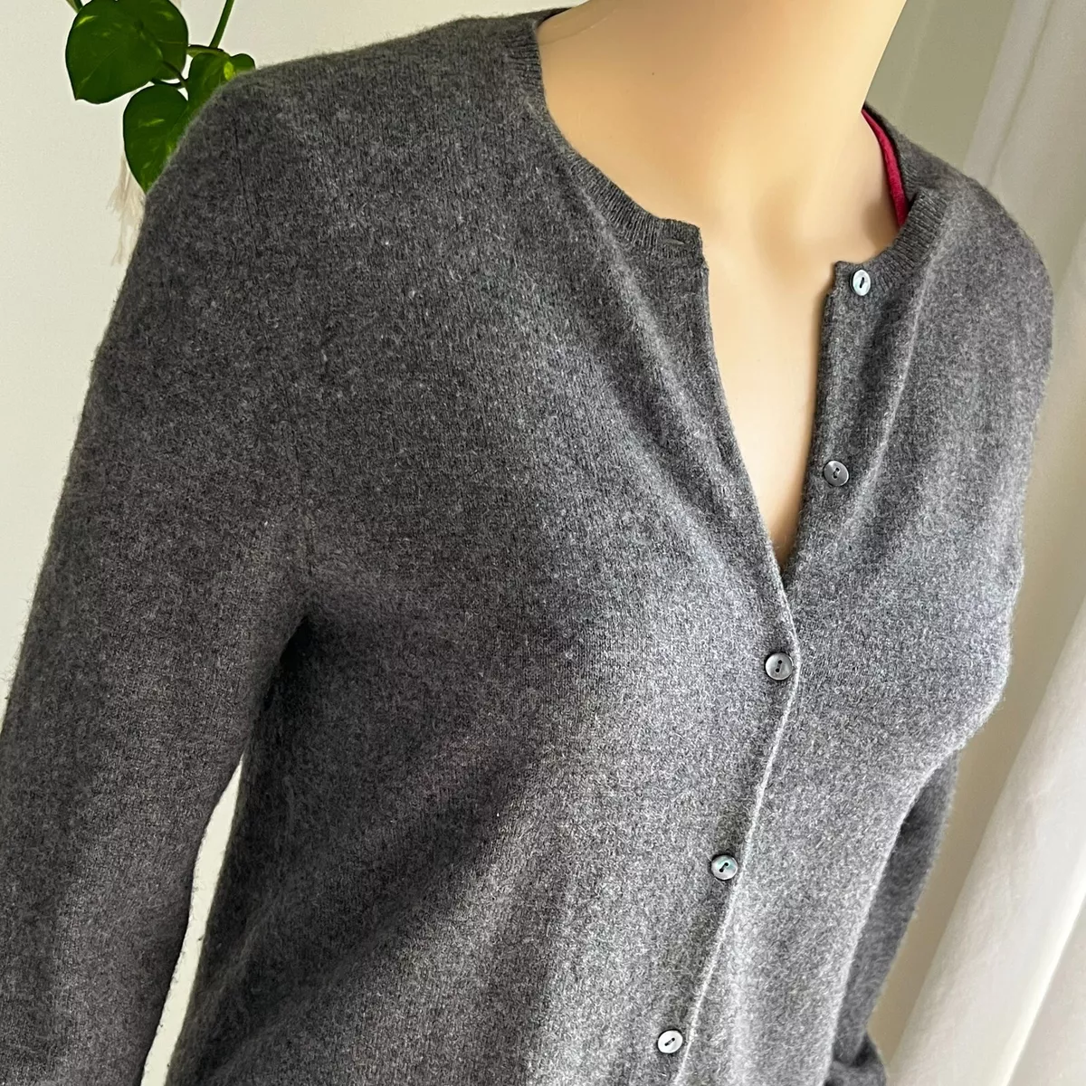 Saks Fifth Avenue Charcoal Gray Cashmere Cardigan Sweater Size Small