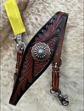 Western Tooled Leather WITHER STRAP Turquoise Stone For Breast Collar Tack