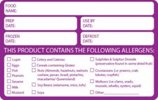 100 x Food Allergen Allergy Warning Alert Safety Sticker/Label 100 Labels FSA