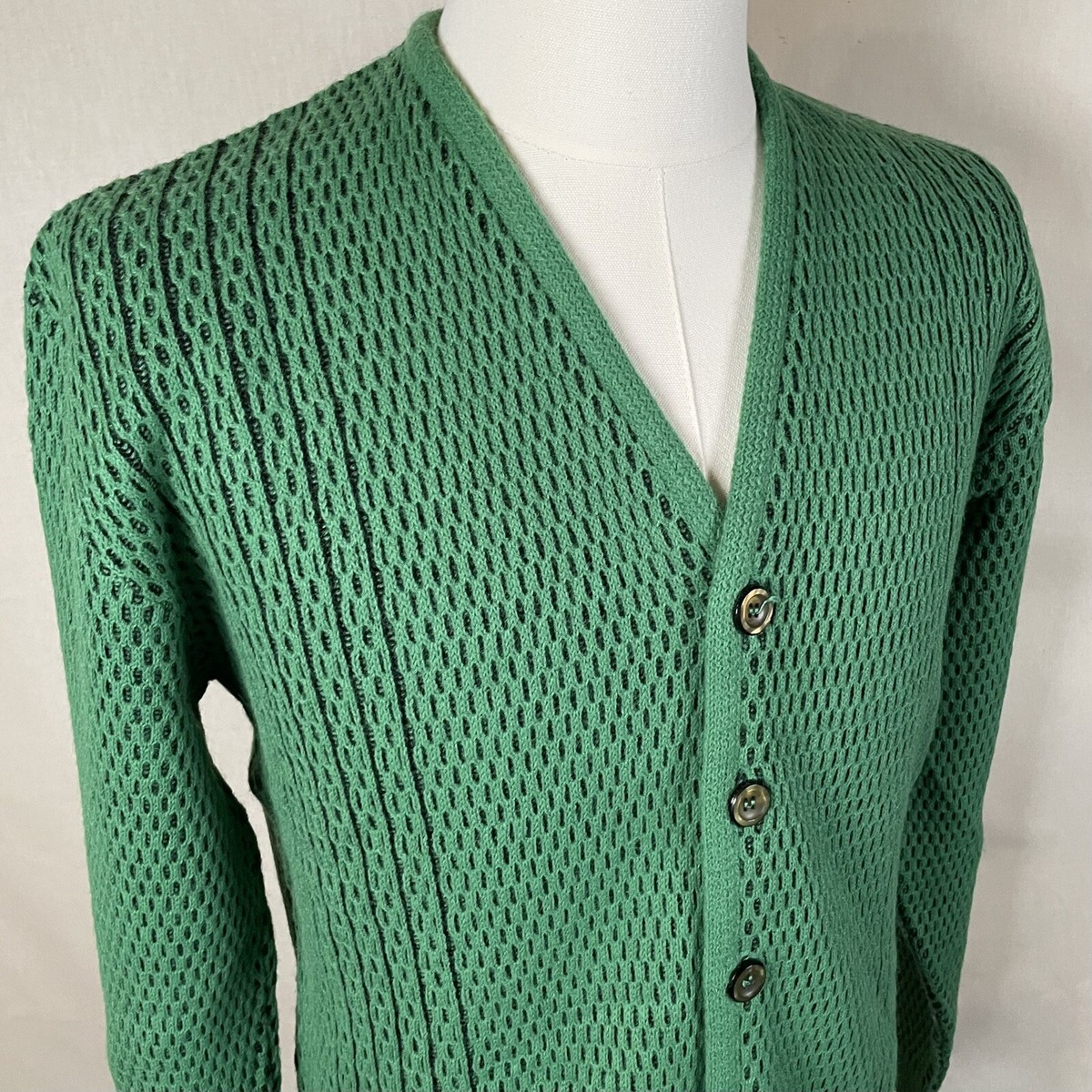 MALSON Vintage Green Cardigan Sweater Orlon Acrylic Medium