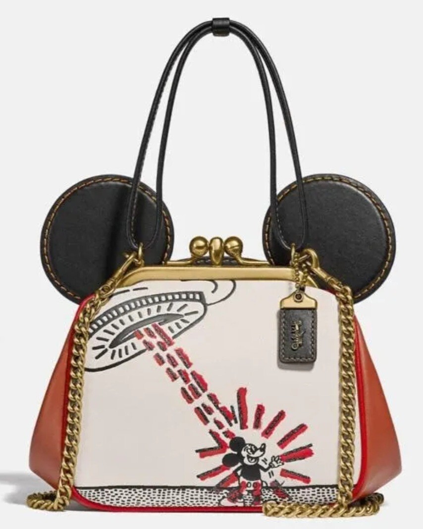 NWOT COACH DISNEY MICKEY MOUSE X KEITH HARING KISSLOCK LEATHER BAG RRP$595.00 image 10