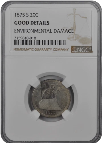 1875-S  20C Cent NGC Environmental DAMAGED