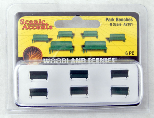 N Scale Park Benches (6 Pcs) - Woodland Scenics Scenic Accents #A2181 - Afbeelding 1 van 2