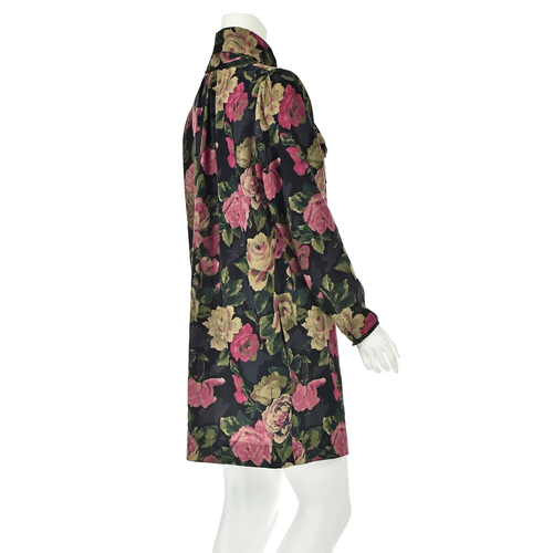EMANUEL UNGARO Black Wool Challis with Pink Cabbage Roses Mini Dress SZ US 10-12 - Picture 5 of 8