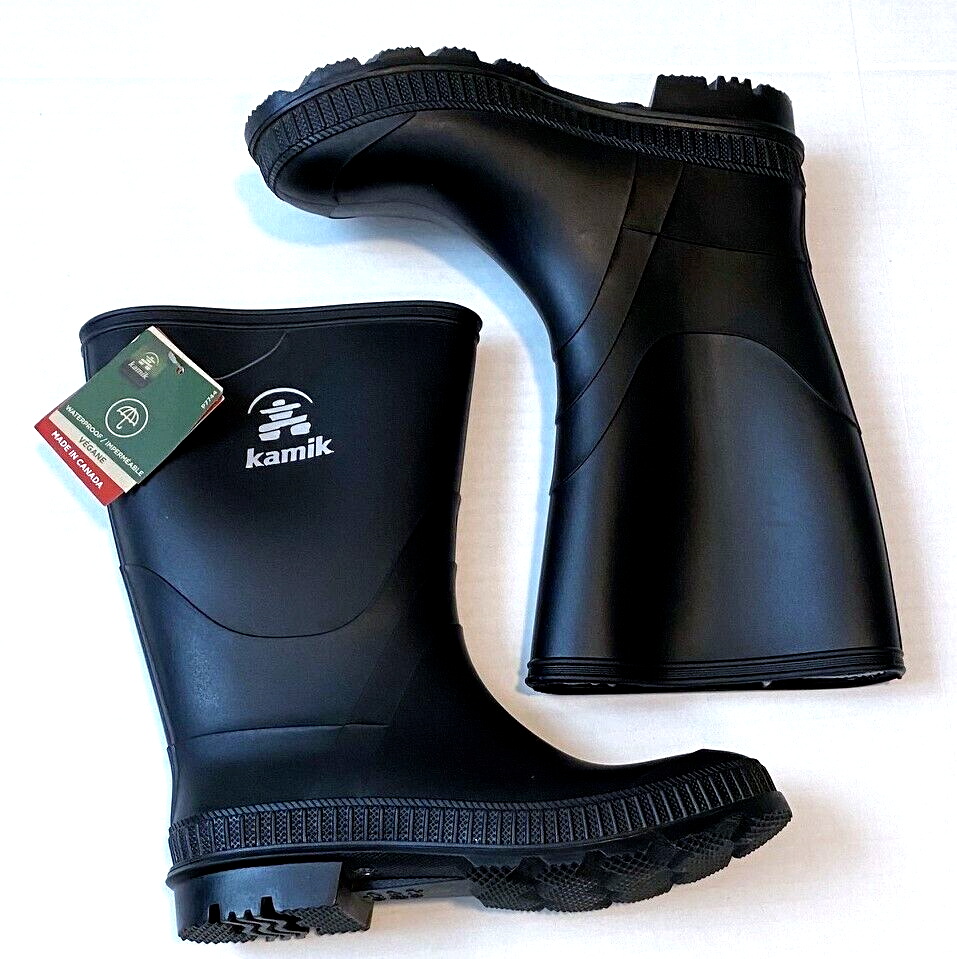 NEW Kamik Big Kids Stomp Rain Boot, Black, Size 5, FREE SHIPPING