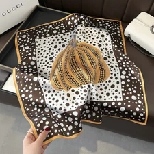 100% Silk Women Small Square Scarf Lightweight Neckerchief Wrap Brown Polka Dots