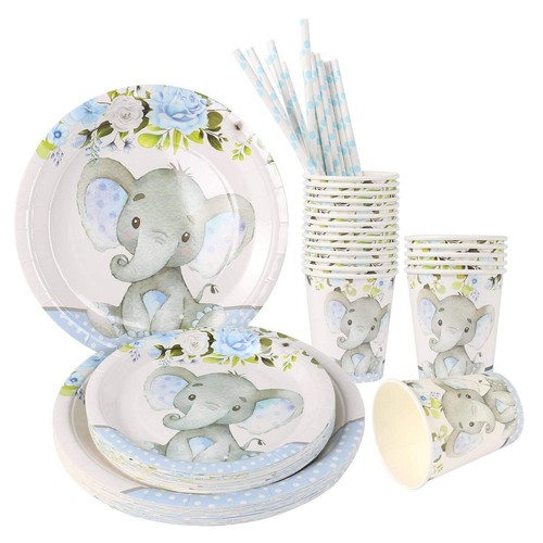 Blue Elephant Baby Shower Party Supplies - Serves 24 Includes Dinner Plates A... - Picture 4 of 6