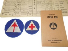 CD de defensa civil frente a la Segunda Guerra Mundial folleto de primeros auxilios, auxilios de enfermería y parches médicos