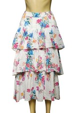 LoveShackFancy Floral Printed Skirt S 4 Women's Casual Tiered Midi NEW 40360