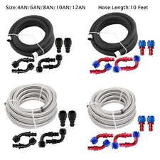 10 feet 4/6/8/10/12AN Braided CPE Fuel Oil Line 6PCS Push Lock Hose Fittings Kit